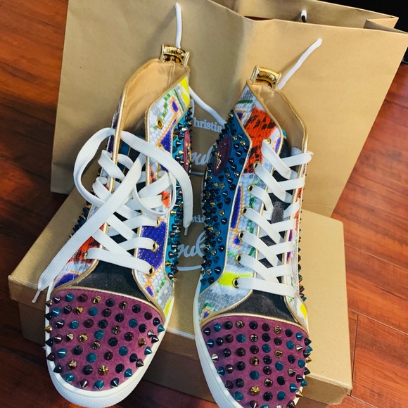 Christian Louboutin Men's Burgundy and Khaki Trainers - Picture 3 of 4